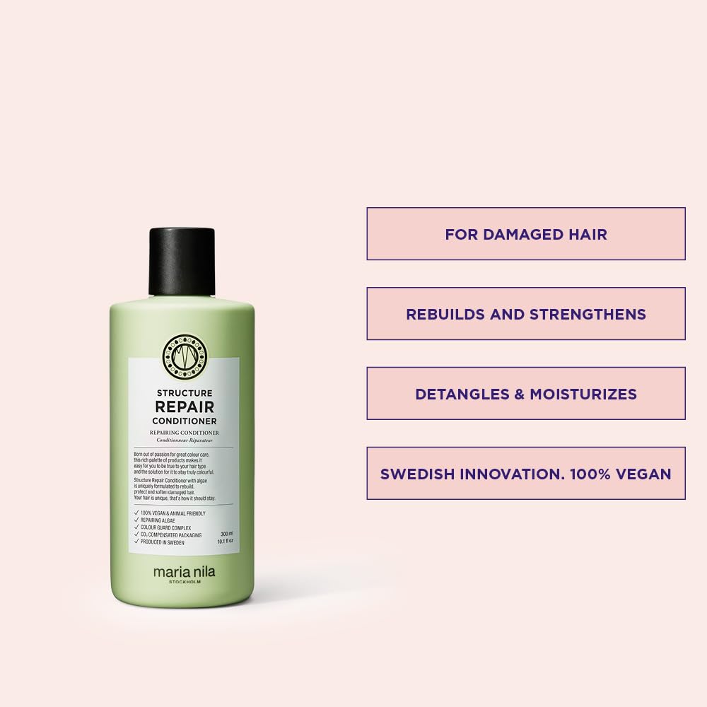 Misty Rose Maria Nila Structure Repair, Strengthening & Nourishing Conditioner For Damaged & Chemically Treated Hair, Algae Extract Rebuilds, Revitalizes & Repairs Hair, 10.1 Fl Oz