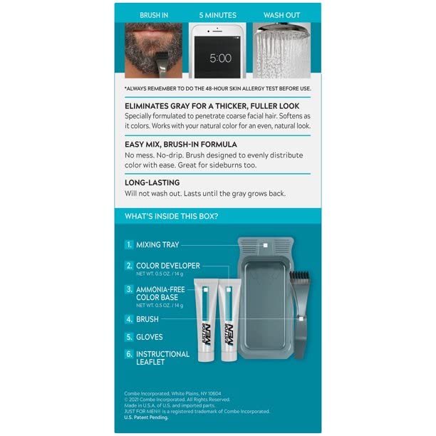 Dark Cyan Just For Men Moustache & Beard M45 - Dark Brown Black Dye, Eliminates Grey For a Thicker & Fuller Look With An Applicator Brush Included ? M45