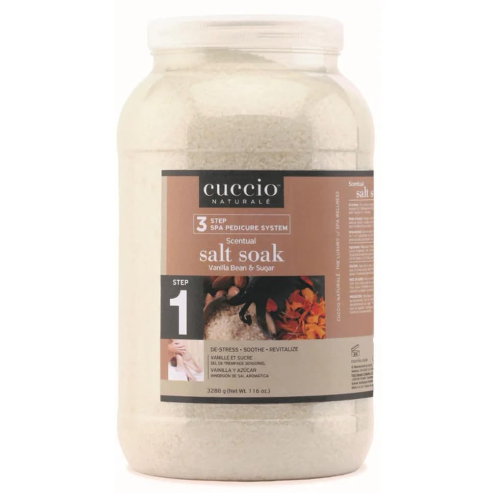 Antique White Cuccio Naturale Scentual Salt Soak 116 oz – Vanilla Bean & Sugar – Step 1 Spa Pedicure System – Hydrating Exfoliating Foot Soak with Sea Salts – Softens, Soothes & Refreshes Skin – Resealable Tub