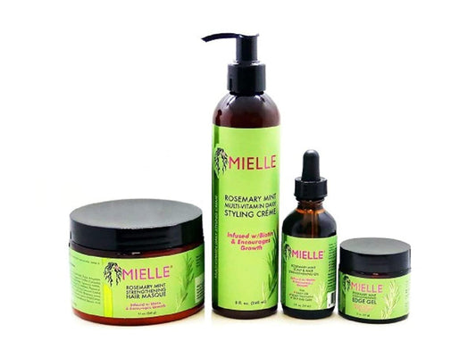 White Smoke Mielle Organics Rosemary Mint Combo (Cream & Oil & Masque & Edge Gel) - Strengthening Formula - Sulfate-Free - For All Hair Types - Salon-Quality Results