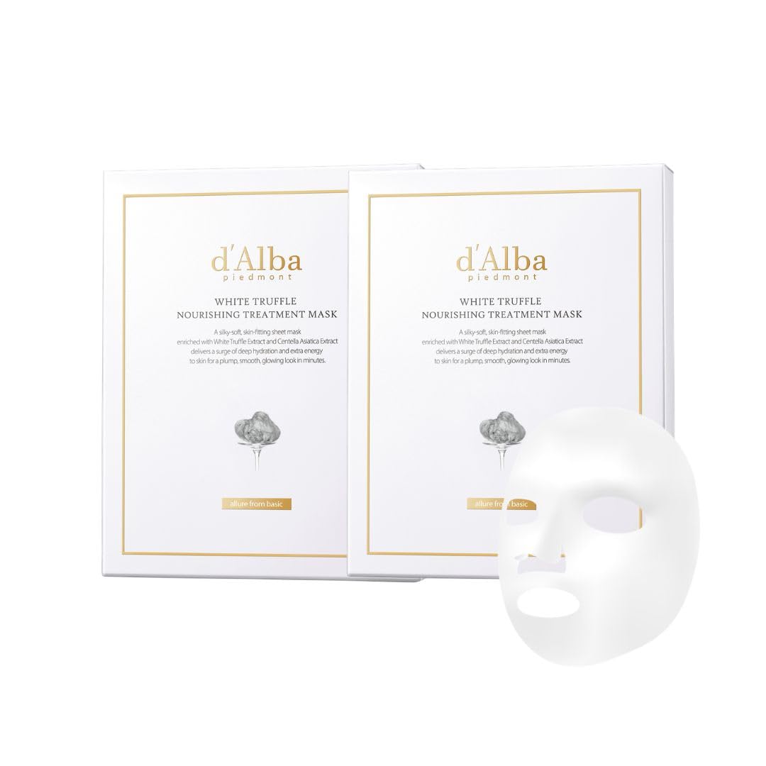 White Smoke d'alba Piedmont Italian White Truffle Nourishing Mask 10pcs, Vegan Skincare, Nourishing Sheet Mask for Dry and Tired Skin, Deep Hydration, Korean Skin Care (5pcs x 2)