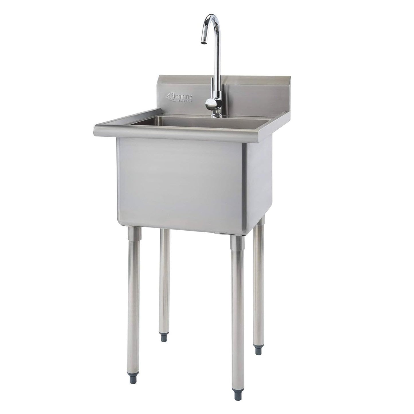 White Smoke TRINITY BASICS 21.5in Freestanding Stainless Steel Utility Sink, NSF Sink For Laundry Room, Garage, Shop, Kitchen Prep, Food Truck, Dog Wash, with Hot/Cold Pullout Chrome Faucet, 21.5” x 24” x 49.2”
