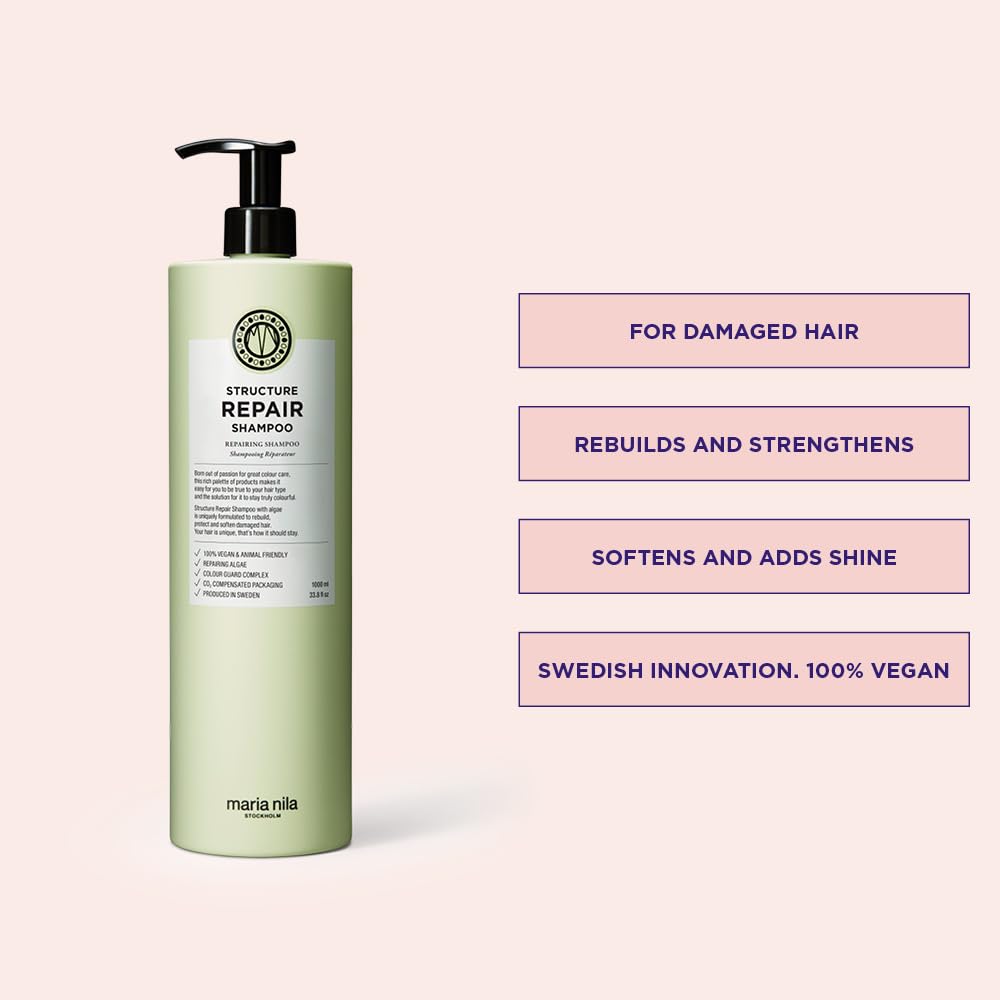 Misty Rose Maria Nila Structure Repair, Shampoo & Conditioner set (2 x 500 ml), For Damaged & Chemically Treated Hair, Algae Extract Rebuilds & Moisturizes, 100% Vegan & Sulfate/Paraben free