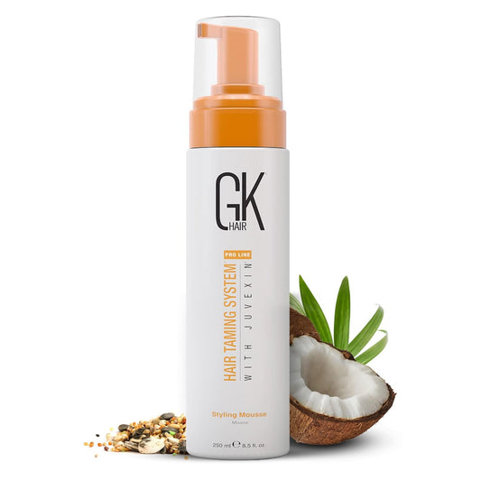 White Smoke GK HAIR Global Keratin Volumizing Hair Styling Mousse (8.5 Fl Oz/250ml) -Enhances Curls Added Volume with Medium Hold & Boost Shine Moisturizing Blow Dry Frizz Control Foam for All Hair Types -Unisex