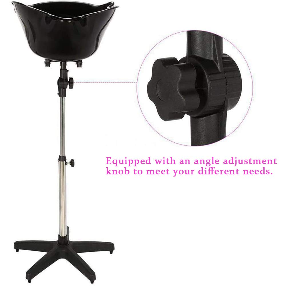 White Smoke Shampoo Bowl Portable Salon Sink with Adjustable Height and Drain, Hair Washing Basin Salon Chair Barber Deep Bowl with Drain Hose