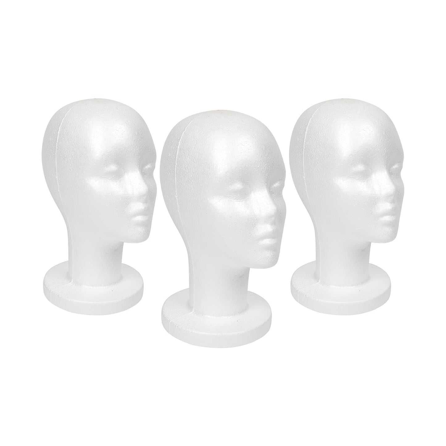 Lavender STUDIO LIMITED 11.4-Inch Styrofoam Mannequin Head (3 Pack) – White Foam Wig Display Stand for Wigs, Hats & Hairpieces, Professional Salon and Cosmetology Use