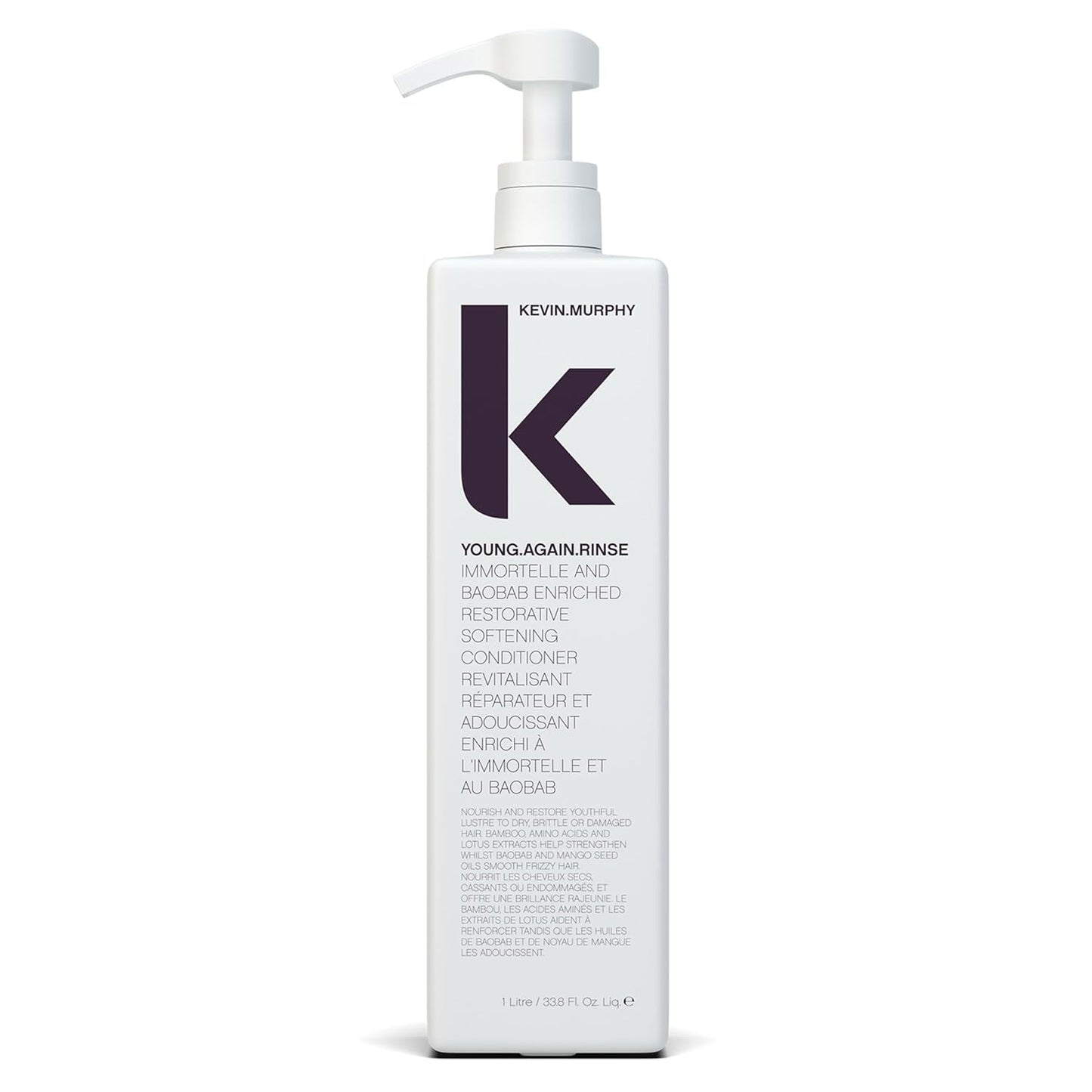 White Smoke KEVIN.MURPHY YOUNG.AGAIN.RINSE - Moisturising Anti-Ageing Conditioner - For Ageing, Dry, Damaged & Brittle Hair - Hair Repair - With Amino Acids - Sulphate & Paraben Free - 1 L / 33.8 fl oz