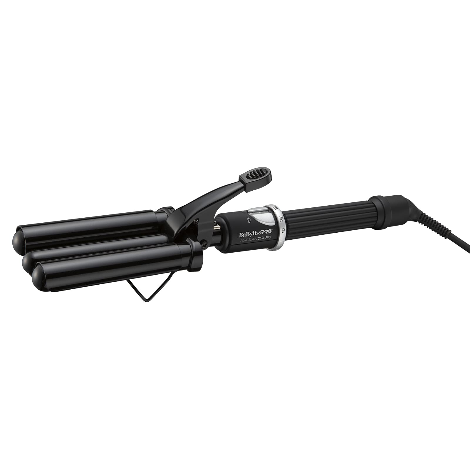 White Smoke BabylissPRO Porcelain Ceramic Triple Barrel Waver, Black