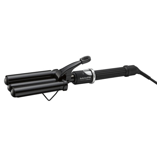 White Smoke BabylissPRO Porcelain Ceramic Triple Barrel Waver, Black