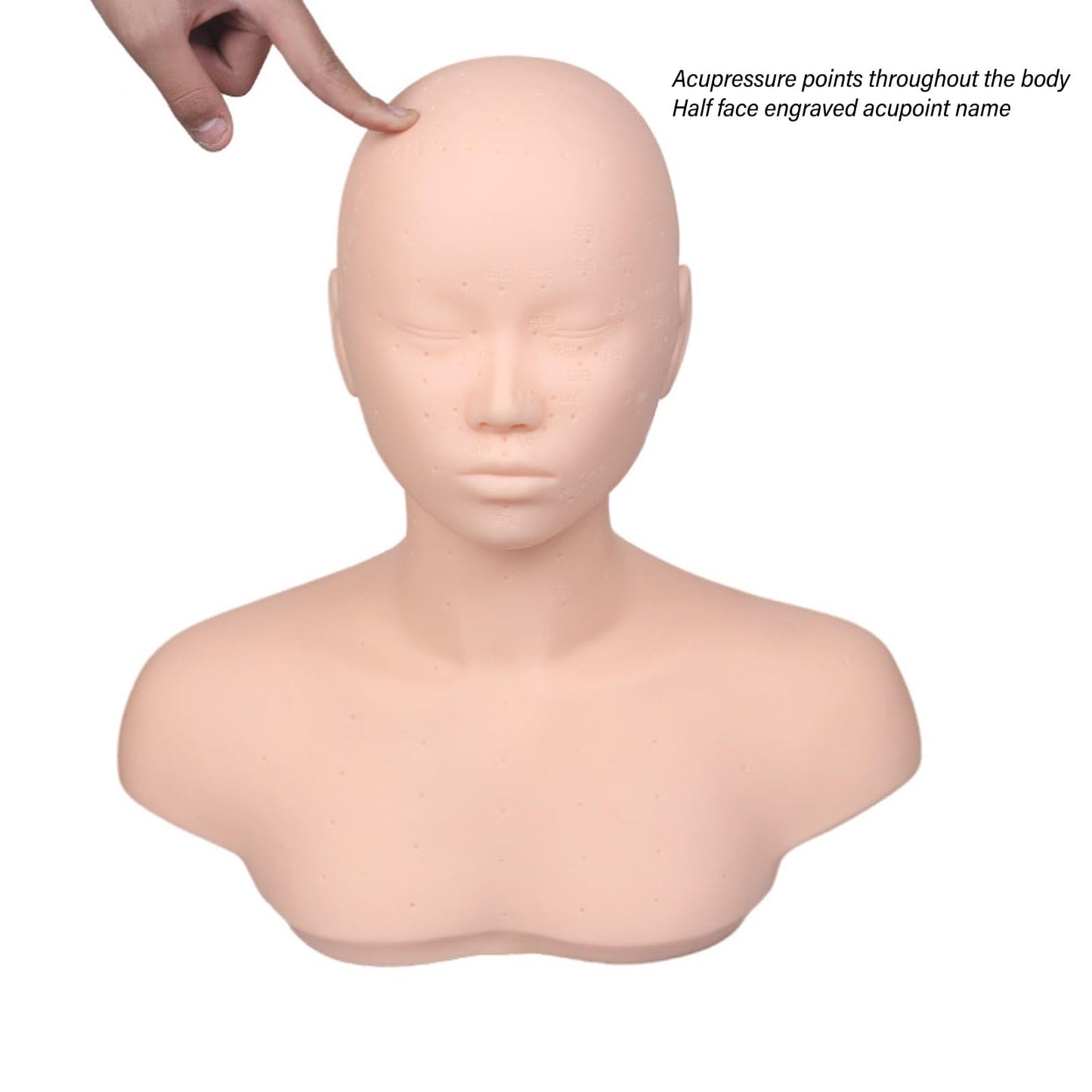 White Smoke Esthetics Mannequin Head with Shoulders, Cosmetology Mannequin Head with Acupuncture Points, Soft PVC Mannequin Head for Facials Massage, Wigs Hat Display, Makeup Practice