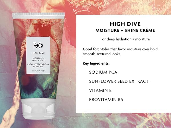 White Smoke R+Co HIGH DIVE Moisture + Shine Crème | Leave-In Hydrating Cream for Smooth, Frizz-Free Hair | Adds Softness, Shine & Manageability | Vegan & Color-Safe