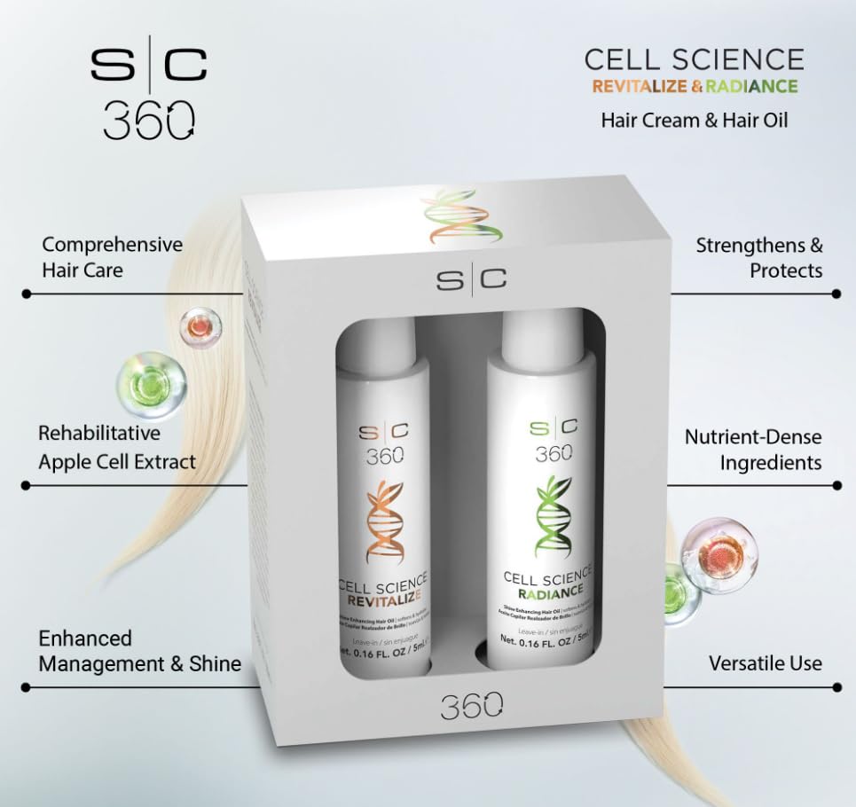 Lavender StyleCraft SC360 Cell Science Glow Cream & Shine Enhancing Hair Oil Duo Kit - Nourishing & Strengthening Hair Care with Apple Cell Extract, Jojoba, Grape Seed & Argan Oils - 2 x 100mL
