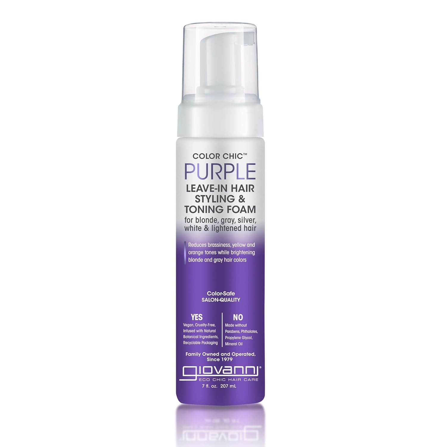 Light Gray GIOVANNI Color Chic Purple Leave-In Hair Styling & Toning Foam - Purple Foam for Blonde, Gray, Brassy, Fine Hair, Gives Volume & Shine for Women & Men - 7 fl oz (Pack of 1)