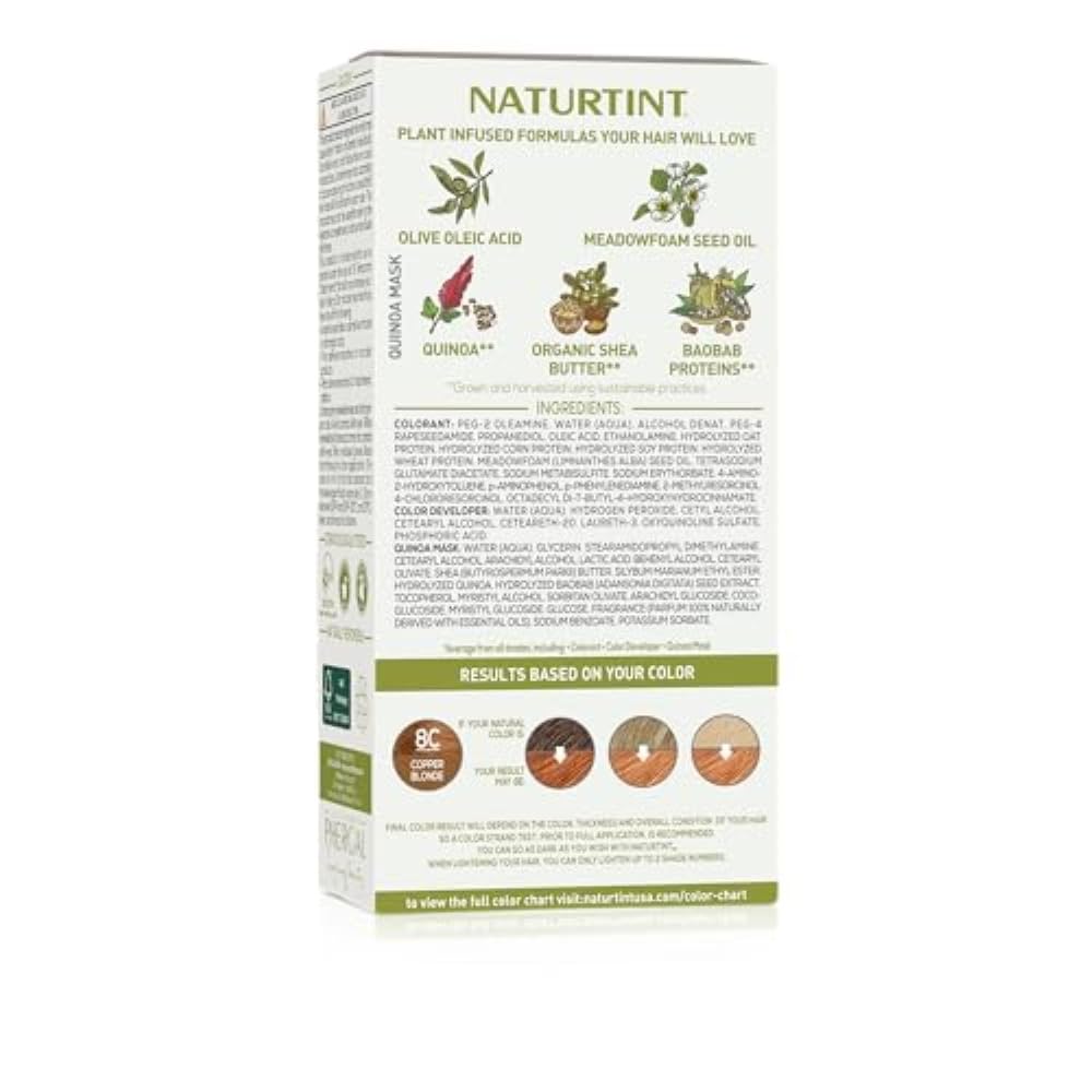Light Gray Naturtint 8C Copper Blonde Permanent Hair Color (Pack of 1), Ammonia Free, Vegan, Cruelty Free, up to 100% Gray Coverage, Long Lasting Results (Packaging may vary)