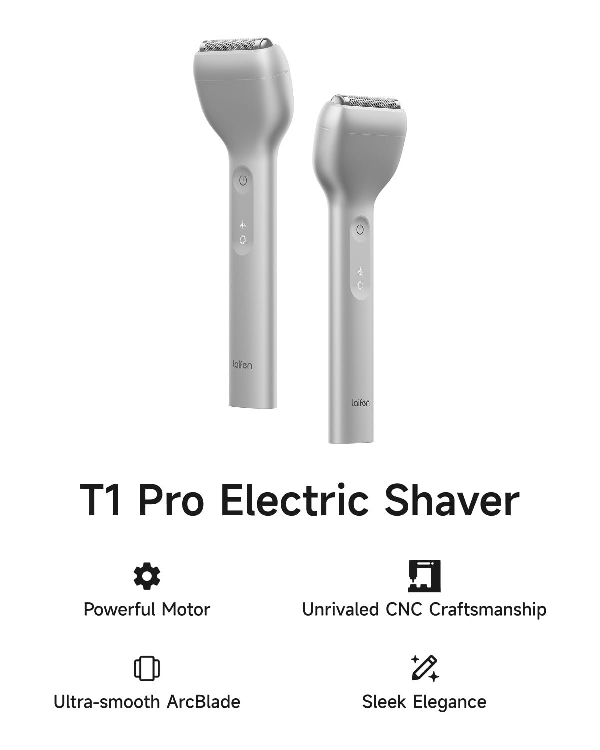 White Smoke Laifen T1 Pro 1-Blade Electric Shaver, High-Speed 12,000 Cuts/Min, Long Hair Trimmer with 3 Guards, for Sparse Beard & Daily Styling, Wet & Dry, IPX7 Waterproof (Aluminum Alloy)