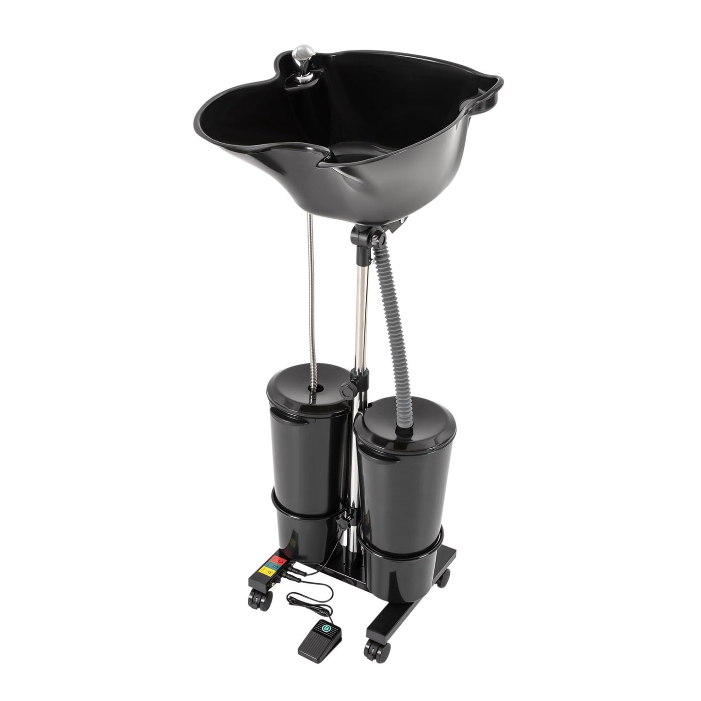 White Smoke Portable Shampoo Bowl 2 Buckets, 3.34-4.49ft Height Adjustable Dual Bucket Hair Washing Station, 270 Degree Rotation of Shampoo Basin Mobile Salon Sink, for Home, Beauty Salon, Spa, Barber Shop