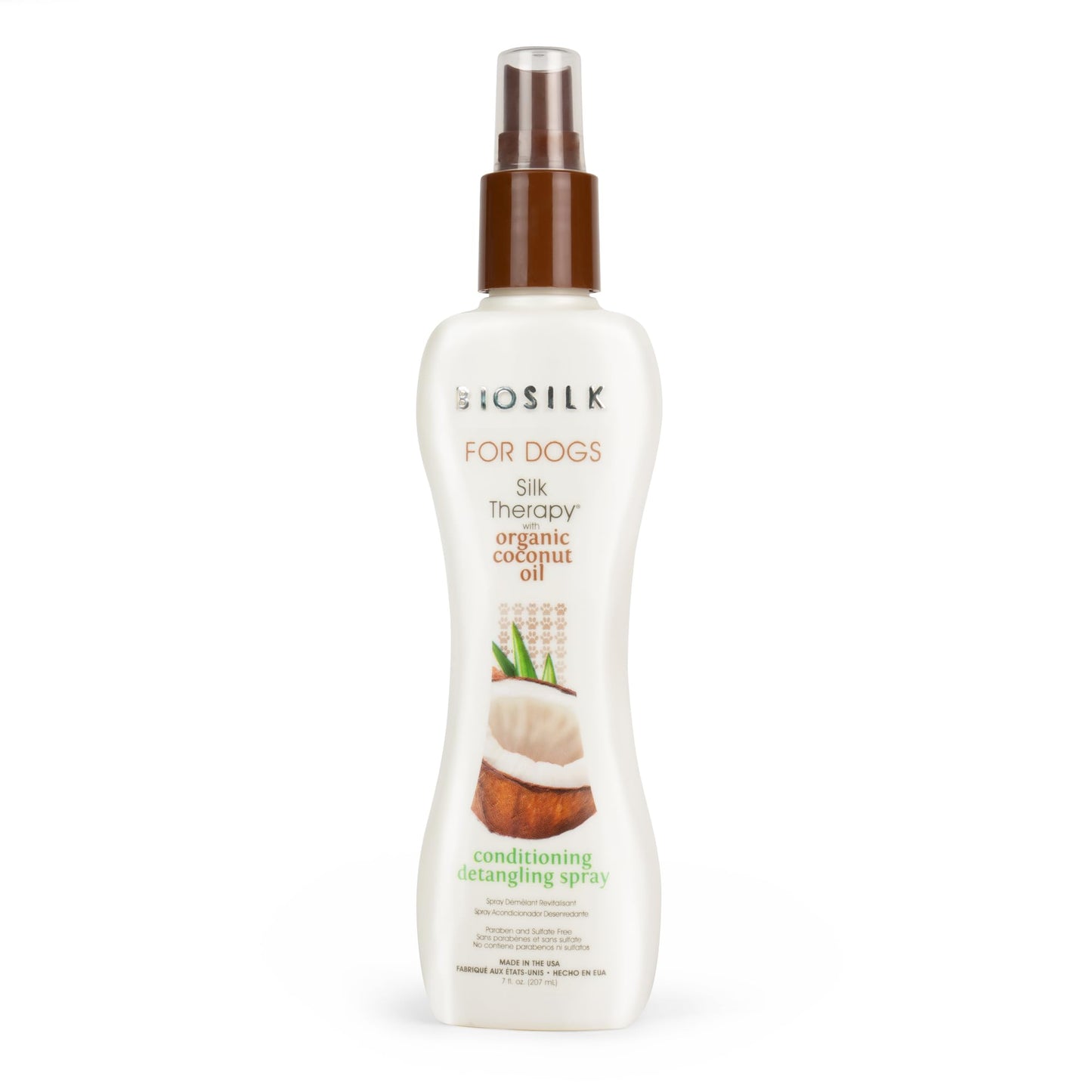 White Smoke BioSilk Silk Therapy Conditioning Detangling Spray for Dogs with Natural Coconut Oil, Leave-In Detangler and Conditioner, Dematting Grooming Spray, Sulfate Free, 7 Fl Oz