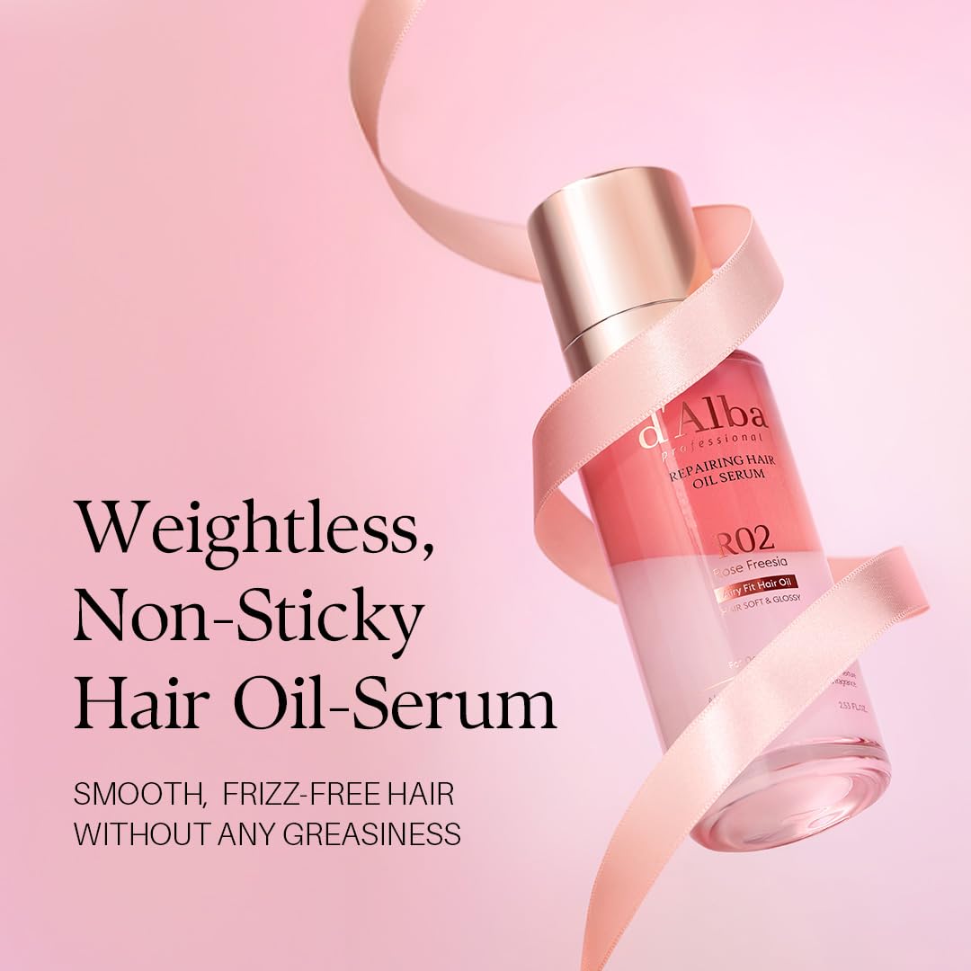 Light Pink Holiday Hair Care Gift Set (Hair Oil 2.54 fl oz. & Perfume 1.69 fl oz.), Repairing Hair Oil Serum & Hair Perfume Duo, Silky & Glossy Finish, Rose & Freesia Scent