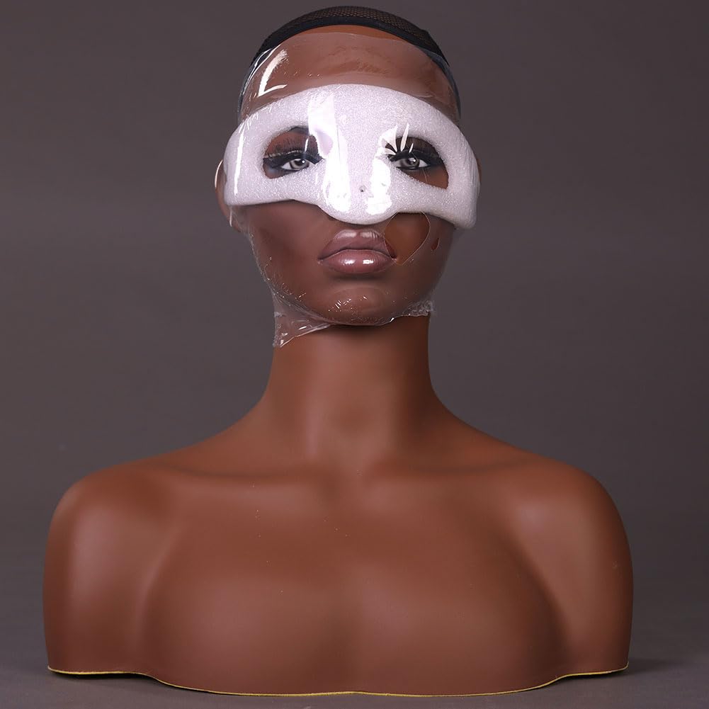 Dark Slate Gray JINGFA Realistic Female Mannequin Head with Shoulders Manikin Wig Head Stands for Wigs Displaying Make Up Head