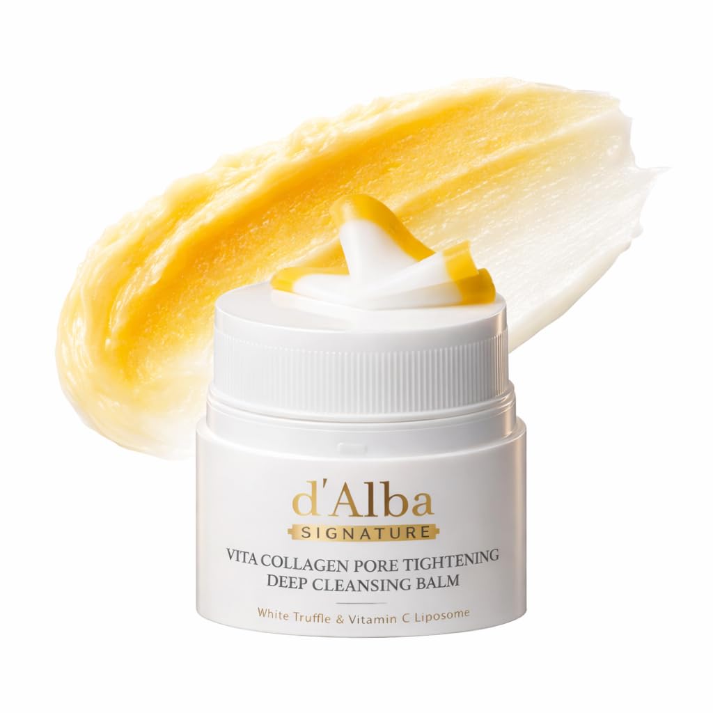White Smoke d'alba Piedmont Signature Vita Collagen Deep Cleansing Balm (1.69 fl oz), All-in-One Makeup Remover with Vitamin C, Pore Care, 3-in-1 Balm Oil Milk Cleanser