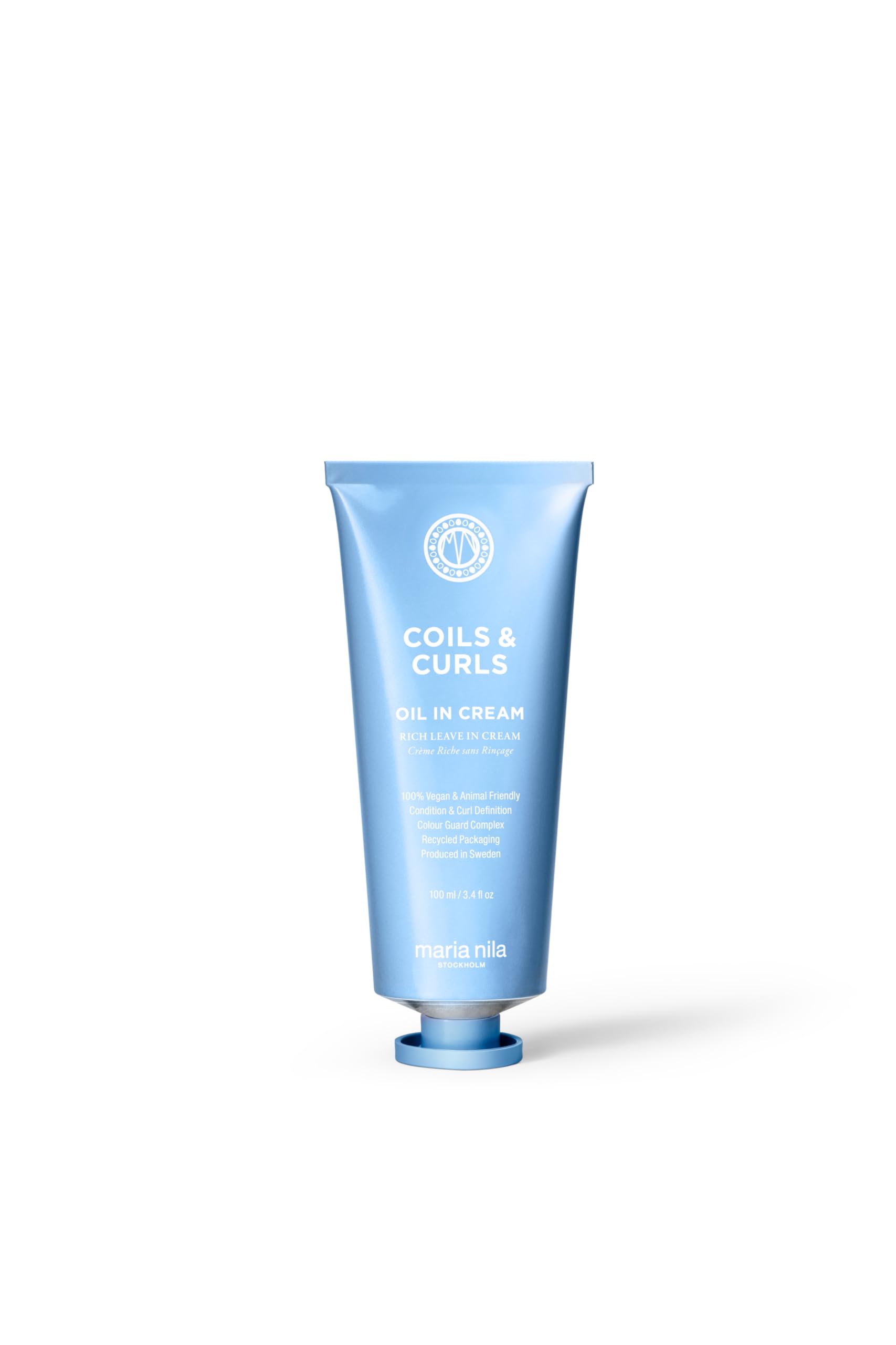 White Smoke Maria Nila Coils & Curls Oil-In-Cream, 3.4 Fl Oz, For Curly & Wavy Hair, Jojoba oil to Stay Hydrated while Washing, Shea butter for Curl Enhancement, 100% Vegan