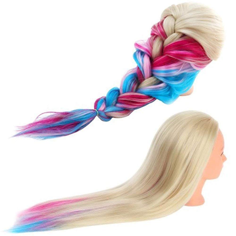 White Smoke Beauty Star 29" Colorful Mannequin Head with 100% Syntheic Hair, Doll Head for Hair Styling and Braiding Practice, Professional Bride Cosmetology Training Manikin Head with Clamp Stand Updo Kit