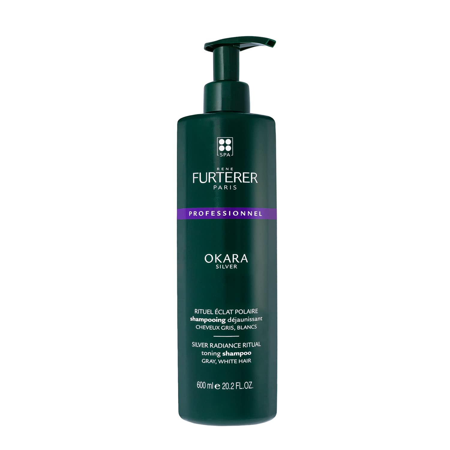 White Smoke Rene Furterer OKARA SILVER Toning Shampoo, Purple Shampoo for Blonde, White, Grey, Silver, Pastel Hair, Pump, 20.2 oz.