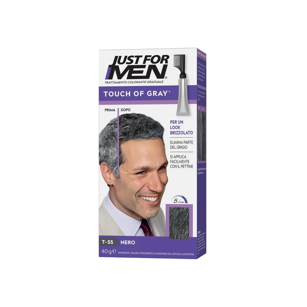White Smoke Just for Men Touch of Gray Hair Treatment, Black T-55 (Pack of 12)