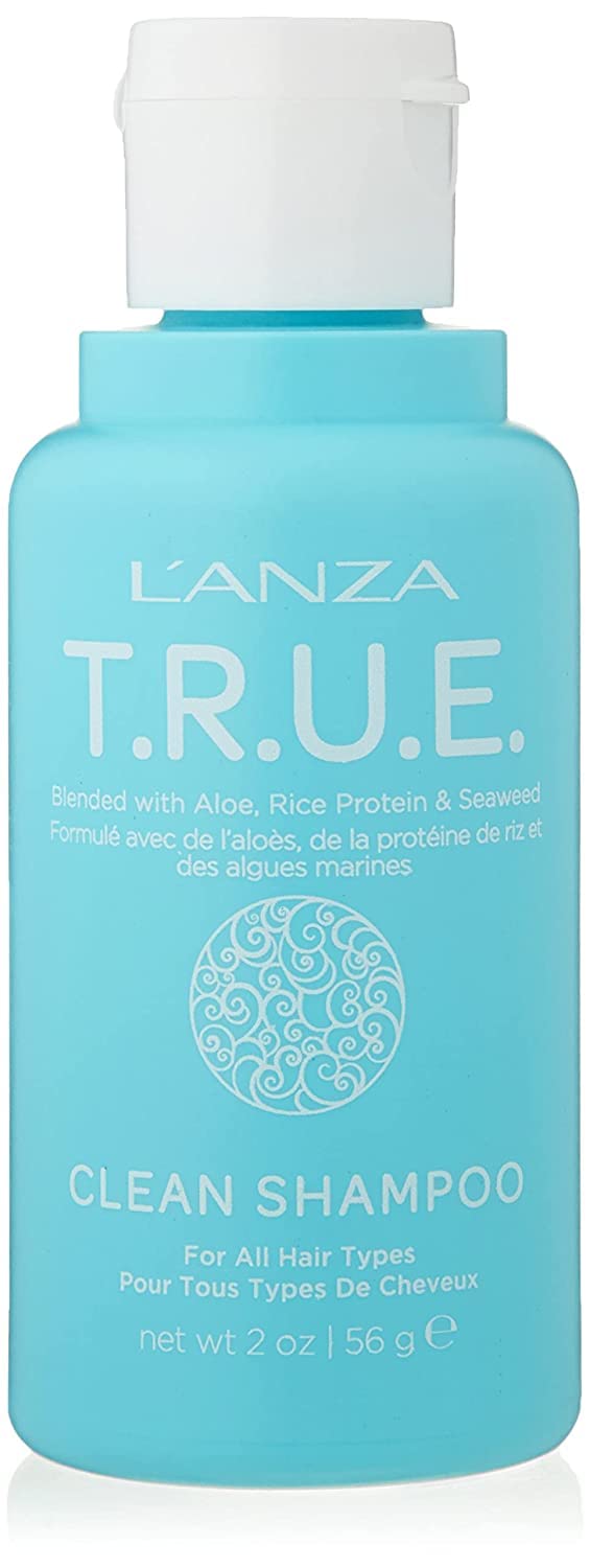 Sky Blue L'ANZA T.R.U.E. Clean Sustainable Shampoo - Rich with Aloe Vera and Rice Protein, Color Safe Daily Hair Care, Fragrance-Free, for Fresh Clean Hair (2 Fl Oz)