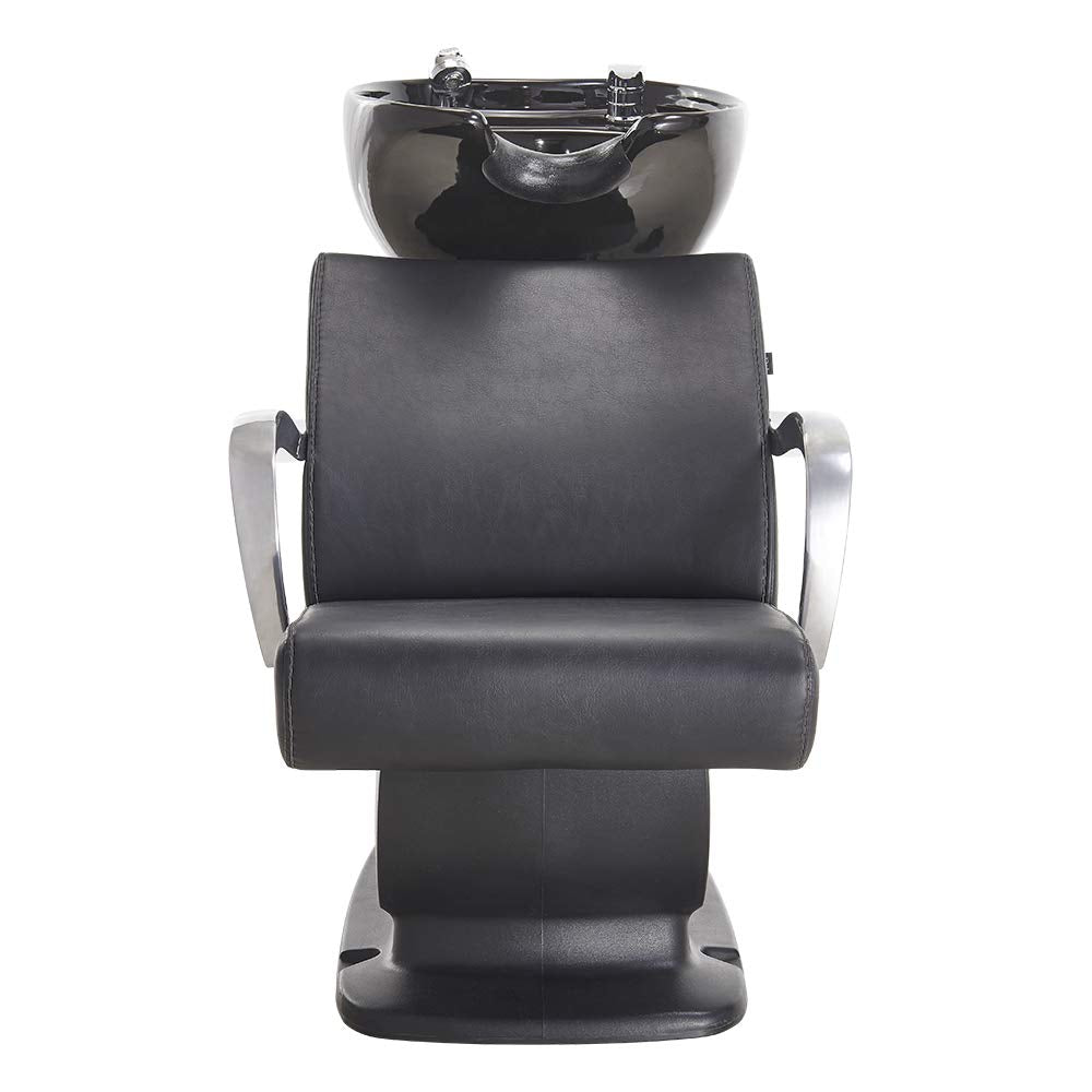 White Smoke DIR Beauty Salon Shampoo Backwash Unit Sink Station Tilting Ceramic Sink with Adjustable Seat - Beckman
