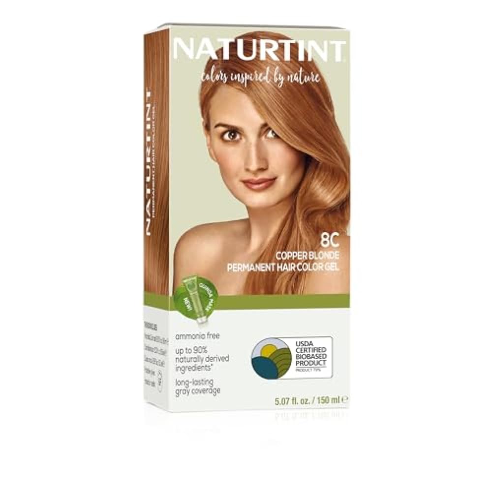 Lavender Naturtint 8C Copper Blonde Permanent Hair Color (Pack of 1), Ammonia Free, Vegan, Cruelty Free, up to 100% Gray Coverage, Long Lasting Results (Packaging may vary)