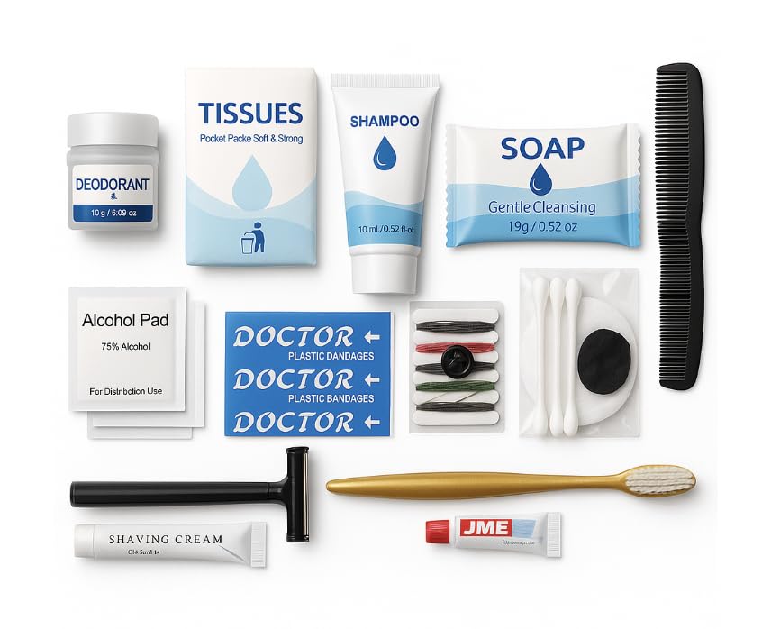 White Smoke Bulk 50 Deluxe Hygiene Care Packages – 23-Piece Unisex Toiletry Bags with Individually Wrapped Travel-Size Essentials in Waterproof Pouch for Homeless Outreach, Shelters, and Charity Donations