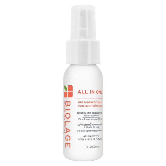White Smoke Biolage All-In-One Multi-Benefit Spray - Leave-In Treatment, Heat Protectant, Shine, Frizz Control, For All Hair Types, Coconut Oil, Vegan & Paraben-Free, 1 Fl Oz, Packaging may vary