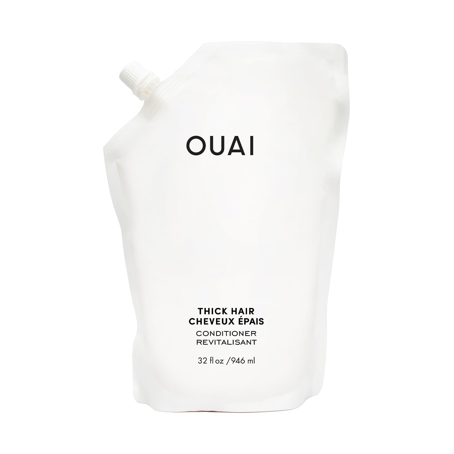 White Smoke OUAI Thick Hair Conditioner Refill - Moisturizing Conditioner for Dry, Frizzy Hair - Keratin, Marshmallow Root, Shea Butter and Avocado Oil - Paraben, Phthalate & Sulfate Free (32 Oz)