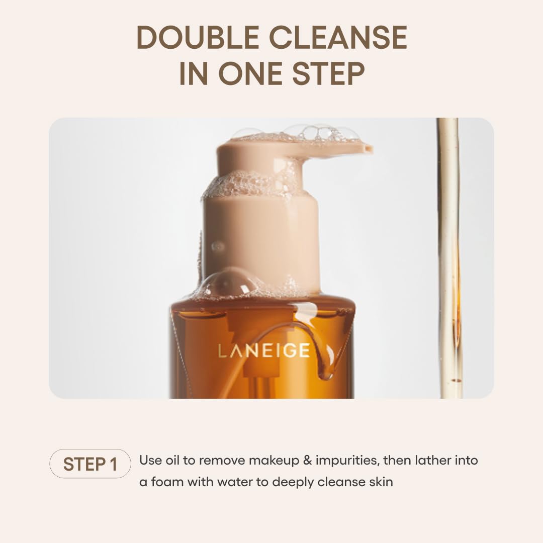 Lavender LANEIGE Perfect Renew Nourishing Oil-to-Foam Cleanser: 2-in-1 Anti-Aging Face Wash for a Radiant Glow to Remove Makeup, Sunscreen, & Impurities