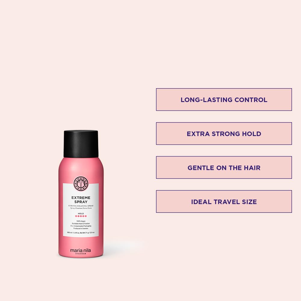 Misty Rose Maria Nila Extreme Spray, Hold 5/5, Great firmness & Ideal for long-lasting styling, Antioxidant Preserves Hair Color, 100% Vegan & Sulfate/Paraben free, 3.4 Fl Oz