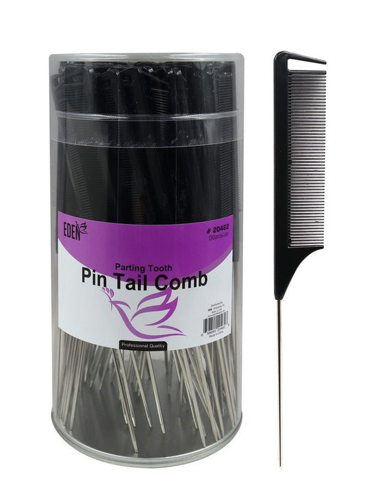 White Smoke Eden Parting Tooth Pin Tail Comb #20462 Black (96 pcs/Jar) -Jar