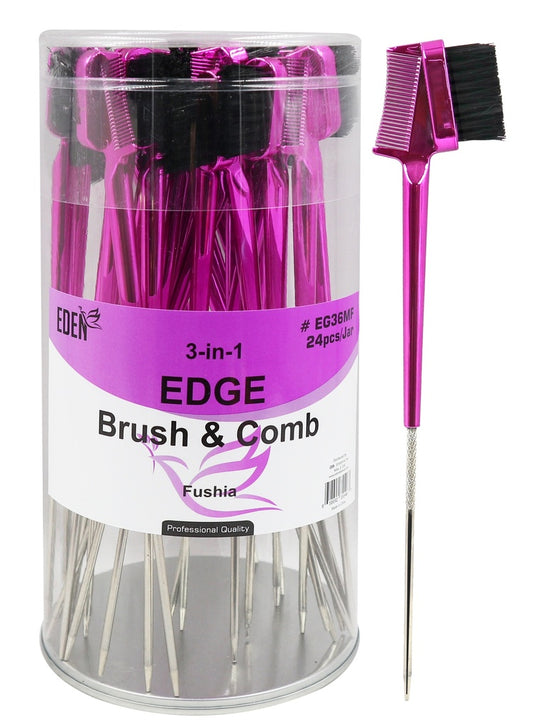 Eden 3-In-1 Edge Brush & Comb #EG36MF Fushia (24 pcs/Jar) -Jar