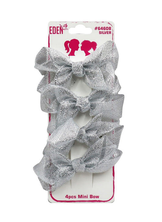 Eden Mini Bow Hair Accessory #64608 Silver (4 pcs/pk) -dz