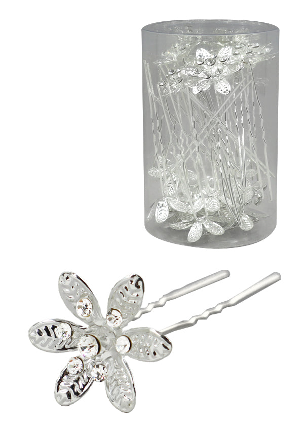 Stone Hair Pin (20/jar) #7673 Silver -jar