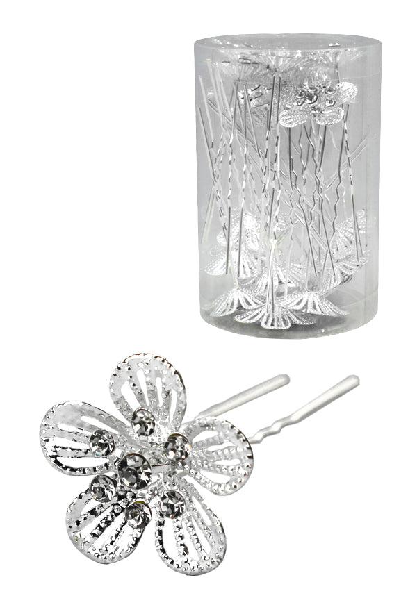Stone Hair Pin (20/jar) #7675 Silver -jar