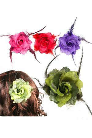 Flower Hair Clip 3in1 [Flower] #3014 ASST (w/ Feather) -dz