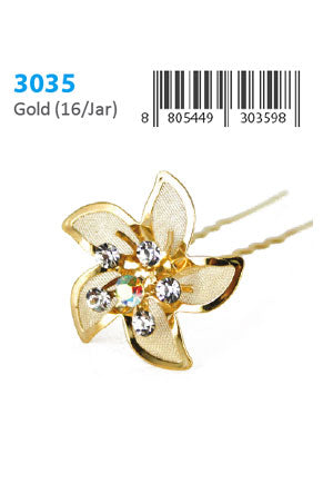 Stone Hair Pin (16/jar) #3035 Gold - jar