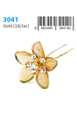 Stone Hair Pin (16/jar) #3041 Gold - jar