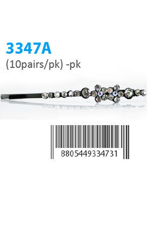 White Smoke Design Stone Hair Pin (10 pairs/pk) #3347A -pk