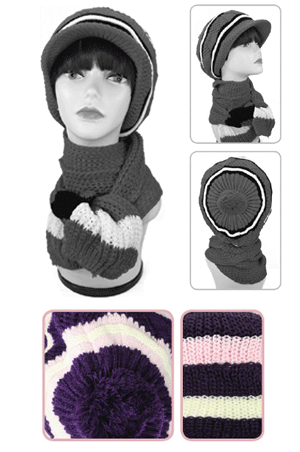 Winter Hat & Scarf #3450 Purple - pc