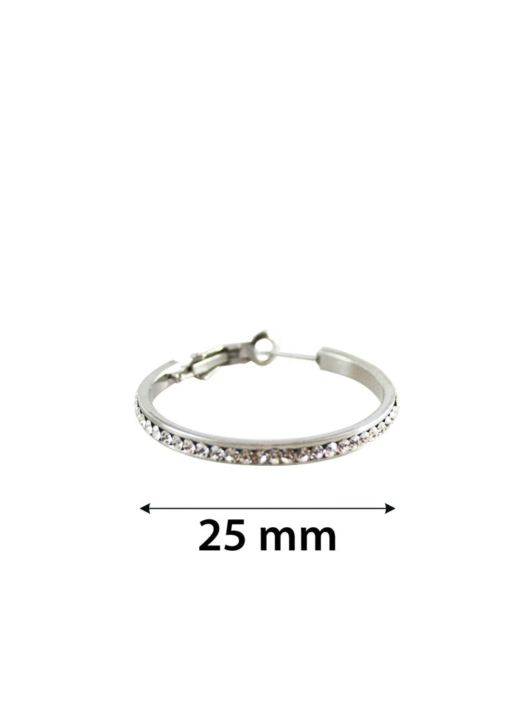 Stone Hoop Earring 2.5 #3547 Silver Clear 2.5 -pair