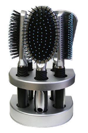 White Smoke MAGIC GOLD Doo-Oh 5pcs Hair Brush Set w/ Stand #0205 Silver