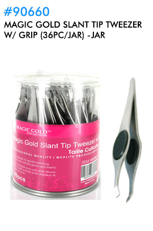 Magic Gold Slant Tip Tweezer w/ Grip #90660 (36pc/jar) -jar