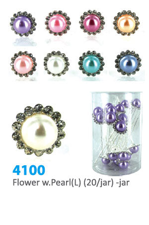 White Smoke Stone Hair Pin (20/jar) #4100 Flower w/ Pearl(L) - jar